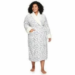 Plus Size Sonoma Goods For Life® Plush French Terry Long Robe Gray Buffalo Check