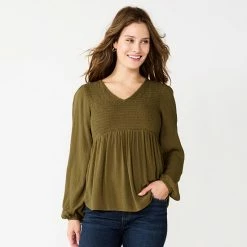 Women's Sonoma Goods For Life® Smocked Peasant Top Olive Mini Floral