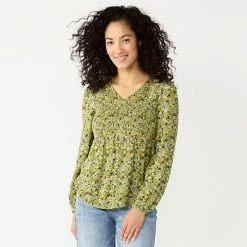 Women's Sonoma Goods For Life® Smocked Peasant Top Olive Mini Floral -Sonoma Goods For Life shop unnamed file 1955