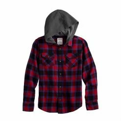 Boys 8-20 Sonoma Goods For Life® Plaid Flannel Hooded Button Up Top In Regular & Husky Blue