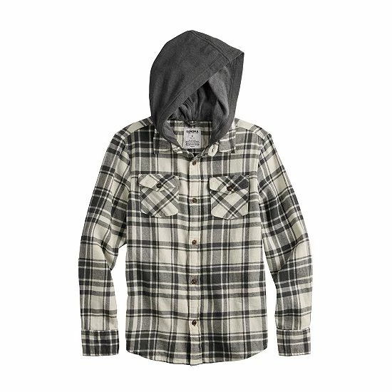 Boys 8-20 Sonoma Goods For Life® Plaid Flannel Hooded Button Up Top In Regular & Husky Blue 5 Boys 8-20 Sonoma Goods For Life® Plaid Flannel Hooded Button Up Top In Regular & Husky Blue - Image 3
