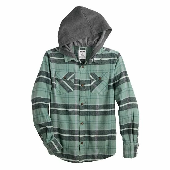 Boys 8-20 Sonoma Goods For Life® Plaid Flannel Hooded Button Up Top In Regular & Husky Blue 6 Boys 8-20 Sonoma Goods For Life® Plaid Flannel Hooded Button Up Top In Regular & Husky Blue - Image 4