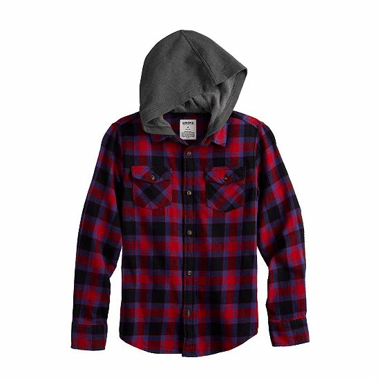 Boys 8-20 Sonoma Goods For Life® Plaid Flannel Hooded Button Up Top In Regular & Husky Blue 7 Boys 8-20 Sonoma Goods For Life® Plaid Flannel Hooded Button Up Top In Regular & Husky Blue - Image 5