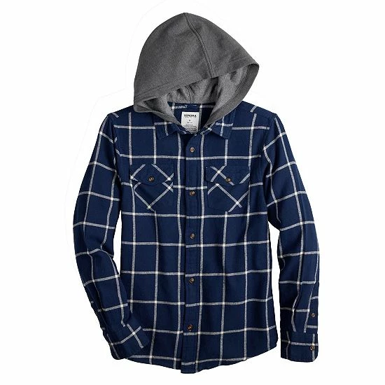 Boys 8-20 Sonoma Goods For Life® Plaid Flannel Hooded Button Up Top In Regular & Husky Blue 9 Boys 8-20 Sonoma Goods For Life® Plaid Flannel Hooded Button Up Top In Regular & Husky Blue - Image 7