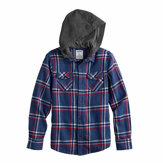 Boys 8-20 Sonoma Goods For Life® Plaid Flannel Hooded Button Up Top In Regular & Husky Blue 10 Boys 8-20 Sonoma Goods For Life® Plaid Flannel Hooded Button Up Top In Regular & Husky Blue - Image 8
