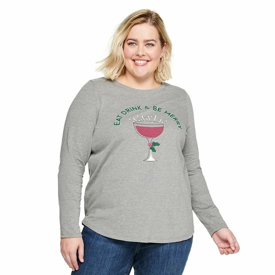 Plus Size Sonoma Goods For Life® Long Sleeve Holiday Graphic Tee Bright Spirits 6 Plus Size Sonoma Goods For Life® Long Sleeve Holiday Graphic Tee Bright Spirits - Image 4