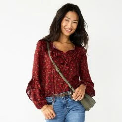 Women's Sonoma Goods For Life® Long Sleeve Ruffle Peasant Top Brown Ble Floral -Sonoma Goods For Life shop unnamed file 2192