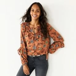 Women's Sonoma Goods For Life® Long Sleeve Ruffle Peasant Top Brown Ble Floral -Sonoma Goods For Life shop unnamed file 2195