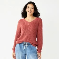 Women's Sonoma Goods For Life® Long Sleeve V-Neck Pullover Top Olive -Sonoma Goods For Life shop unnamed file 227