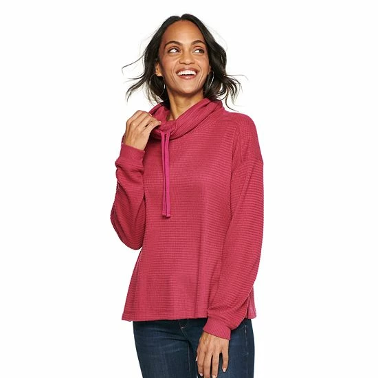 Women's Sonoma Goods For Life® Supersoft Waffle Cowlneck Top Sangria Pink 11 Women's Sonoma Goods For Life® Supersoft Waffle Cowlneck Top Sangria Pink - Image 9