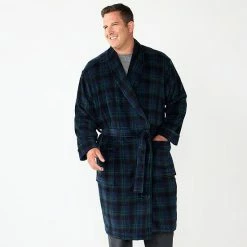 Big & Tall Sonoma Goods For Life® Plush Robe Navy Blue Plaid -Sonoma Goods For Life shop unnamed file 2537