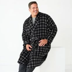 Big & Tall Sonoma Goods For Life® Plush Robe Navy Blue Plaid -Sonoma Goods For Life shop unnamed file 2540