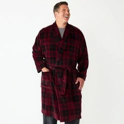 Big & Tall Sonoma Goods For Life® Plush Robe Navy Blue Plaid -Sonoma Goods For Life shop unnamed file 2542