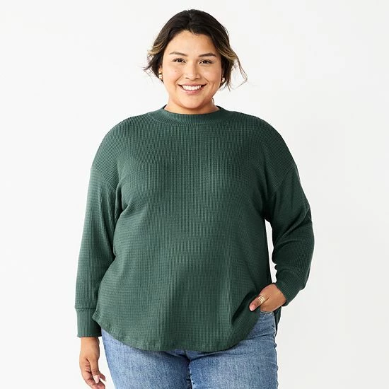 Plus Size Sonoma Goods For Life® Mockneck Waffle Top Chinook Forest 5 Plus Size Sonoma Goods For Life® Mockneck Waffle Top Chinook Forest - Image 3
