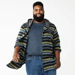 Big & Tall Sonoma Goods For Life® Hooded Flannel Shirt Black And White Buff -Sonoma Goods For Life shop unnamed file 2728