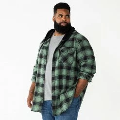Big & Tall Sonoma Goods For Life® Hooded Flannel Shirt Black And White Buff -Sonoma Goods For Life shop unnamed file 2729
