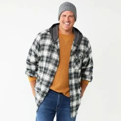 Big & Tall Sonoma Goods For Life® Hooded Flannel Shirt Black And White Buff -Sonoma Goods For Life shop unnamed file 2730