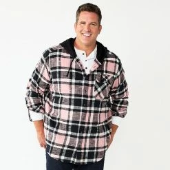 Big & Tall Sonoma Goods For Life® Hooded Flannel Shirt Black And White Buff -Sonoma Goods For Life shop unnamed file 2731