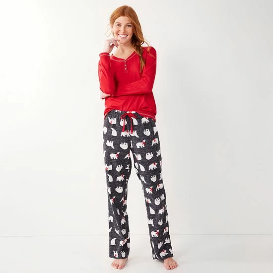 Women's Sonoma Goods For Life® Henley Pajama Top & Flannel Pajama Pants Set Peach Plaid 4 Women's Sonoma Goods For Life® Henley Pajama Top & Flannel Pajama Pants Set Peach Plaid - Image 2