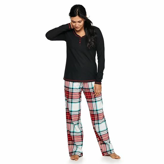 Women's Sonoma Goods For Life® Henley Pajama Top & Flannel Pajama Pants Set Peach Plaid 7 Women's Sonoma Goods For Life® Henley Pajama Top & Flannel Pajama Pants Set Peach Plaid - Image 5