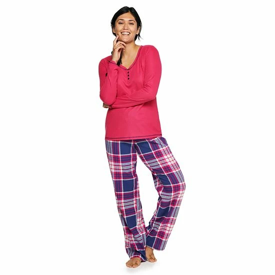 Women's Sonoma Goods For Life® Henley Pajama Top & Flannel Pajama Pants Set Peach Plaid 9 Women's Sonoma Goods For Life® Henley Pajama Top & Flannel Pajama Pants Set Peach Plaid - Image 7