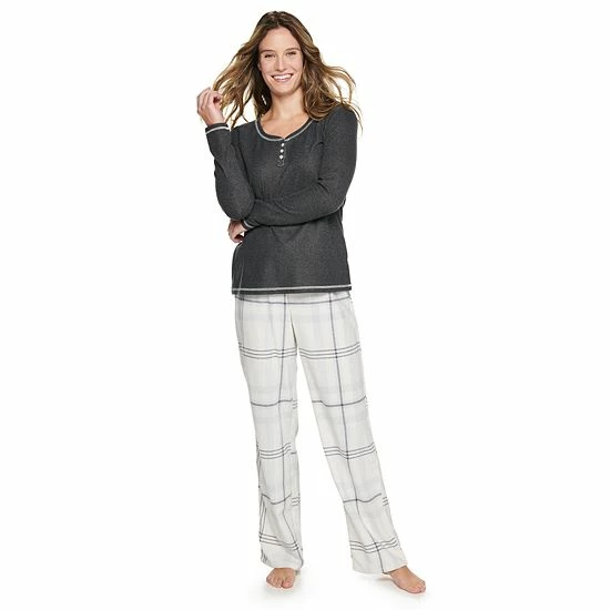 Women's Sonoma Goods For Life® Henley Pajama Top & Flannel Pajama Pants Set Peach Plaid 12 Women's Sonoma Goods For Life® Henley Pajama Top & Flannel Pajama Pants Set Peach Plaid - Image 10