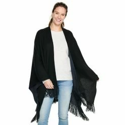 Women's Sonoma Goods For Life® Reversible Fringed Ruana Black Camel -Sonoma Goods For Life shop unnamed file 2782