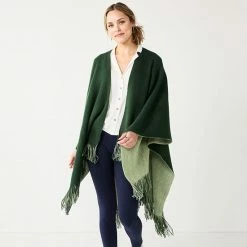 Women's Sonoma Goods For Life® Reversible Fringed Ruana Black Camel -Sonoma Goods For Life shop unnamed file 2788