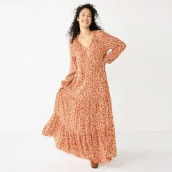 Women's Sonoma Goods For Life® Tiered Long Sleeve Maxi Dress Red Multi Floral