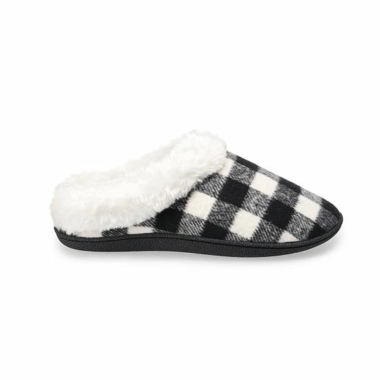 Women's Sonoma Goods For Life® Faux Fur Buffalo Plaid Clog Slippers Black Ivory Plaid 4 Women's Sonoma Goods For Life® Faux Fur Buffalo Plaid Clog Slippers Black Ivory Plaid - Image 2