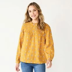 Women's Sonoma Goods For Life® Smocked Ruffled Neck Top Gray Floral Diamond -Sonoma Goods For Life shop unnamed file 3028