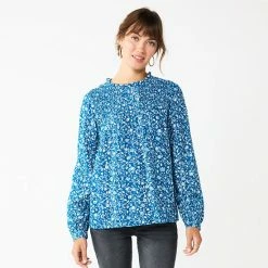 Women's Sonoma Goods For Life® Smocked Ruffled Neck Top Gray Floral Diamond -Sonoma Goods For Life shop unnamed file 3029