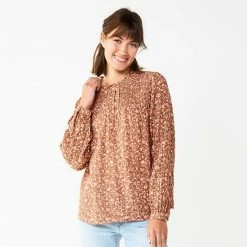 Women's Sonoma Goods For Life® Smocked Ruffled Neck Top Gray Floral Diamond -Sonoma Goods For Life shop unnamed file 3030