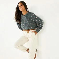 Women's Sonoma Goods For Life® Smocked Ruffled Neck Top Gray Floral Diamond -Sonoma Goods For Life shop unnamed file 3033