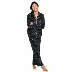 Women's Sonoma Goods For Life® Velour Long Sleeve Pajama Shirt & Pajama Pants Sleep Set Red Embossed Heart