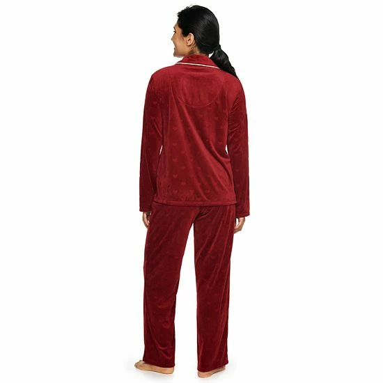 Women's Sonoma Goods For Life® Velour Long Sleeve Pajama Shirt & Pajama Pants Sleep Set Red Embossed Heart 4 Women's Sonoma Goods For Life® Velour Long Sleeve Pajama Shirt & Pajama Pants Sleep Set Red Embossed Heart - Image 2