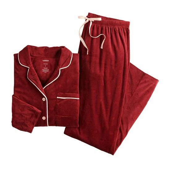 Women's Sonoma Goods For Life® Velour Long Sleeve Pajama Shirt & Pajama Pants Sleep Set Red Embossed Heart 5 Women's Sonoma Goods For Life® Velour Long Sleeve Pajama Shirt & Pajama Pants Sleep Set Red Embossed Heart - Image 3