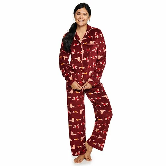 Women's Sonoma Goods For Life® Velour Long Sleeve Pajama Shirt & Pajama Pants Sleep Set Red Embossed Heart 7 Women's Sonoma Goods For Life® Velour Long Sleeve Pajama Shirt & Pajama Pants Sleep Set Red Embossed Heart - Image 5