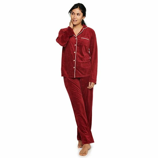 Women's Sonoma Goods For Life® Velour Long Sleeve Pajama Shirt & Pajama Pants Sleep Set Red Embossed Heart 8 Women's Sonoma Goods For Life® Velour Long Sleeve Pajama Shirt & Pajama Pants Sleep Set Red Embossed Heart - Image 6