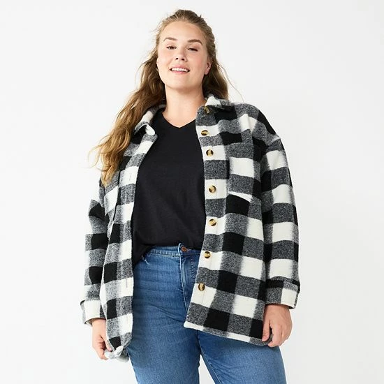 Plus Size Sonoma Goods For Life® Cozy Shacket Blue Plaid 5 Plus Size Sonoma Goods For Life® Cozy Shacket Blue Plaid - Image 3