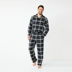 Men's Sonoma Goods For Life® 2-Piece Flannel Pajama Set Black Windowpane