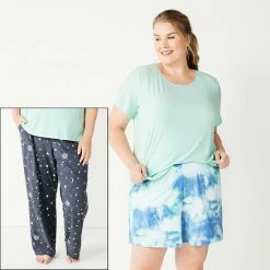 Plus Size Sonoma Goods For Life® 3-pc. Pajama Top, Pajama Pants & Pajama Shorts Sleep Set Blue Stripe Heart -Sonoma Goods For Life shop unnamed file 3427