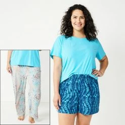 Plus Size Sonoma Goods For Life® 3-pc. Pajama Top, Pajama Pants & Pajama Shorts Sleep Set Blue Stripe Heart -Sonoma Goods For Life shop unnamed file 3431