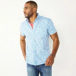 Men's Sonoma Goods For Life® Short Sleeve Perfect Length Button-Down Shirt Olive Waves -Sonoma Goods For Life shop unnamed file 3486