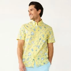 Men's Sonoma Goods For Life® Short Sleeve Perfect Length Button-Down Shirt Olive Waves -Sonoma Goods For Life shop unnamed file 3489