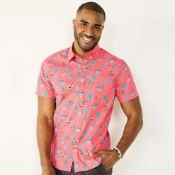 Men's Sonoma Goods For Life® Short Sleeve Perfect Length Button-Down Shirt Olive Waves -Sonoma Goods For Life shop unnamed file 3490