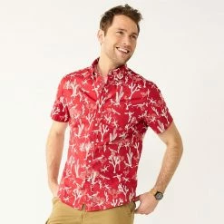 Men's Sonoma Goods For Life® Short Sleeve Perfect Length Button-Down Shirt Olive Waves -Sonoma Goods For Life shop unnamed file 3495