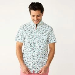 Men's Sonoma Goods For Life® Short Sleeve Perfect Length Button-Down Shirt Olive Waves -Sonoma Goods For Life shop unnamed file 3498