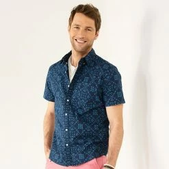 Men's Sonoma Goods For Life® Short Sleeve Perfect Length Button-Down Shirt Olive Waves -Sonoma Goods For Life shop unnamed file 3500