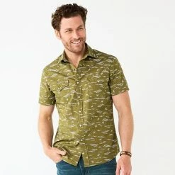 Men's Sonoma Goods For Life® Short Sleeve Perfect Length Button-Down Shirt Olive Waves -Sonoma Goods For Life shop unnamed file 3502